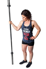 Weight Lifting Female Hold Barbell Sideways Full Length