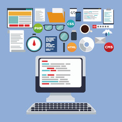 color background tech computer device with elements programming codes language