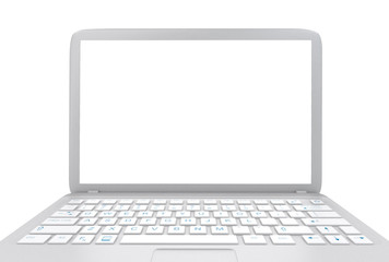 Modern Laptop PC with blank LCD screen isolated on white background -3D rendering, mock up template