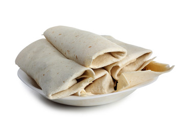 Mexican food burrito on white background