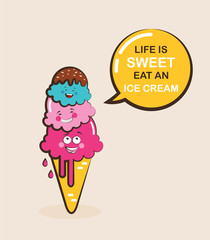 funny ice cream characters. vector illustration