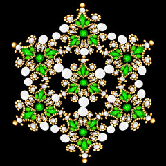 Fototapeta na wymiar Mandala brooch jewelry, design element. Geometric vintage ornamental background.