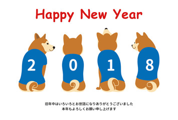 2018年賀状柴犬年号02（青）