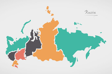 Russia Map with states and modern round shapes