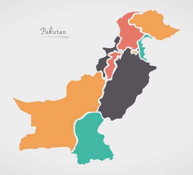 Pakistan Map with states and modern round shapes