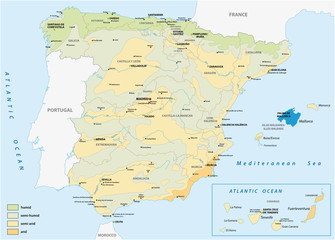 Map of wet and dry areas in spain