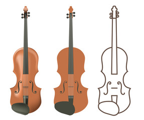 Obraz na płótnie Canvas Realistic and flat wooden violin.