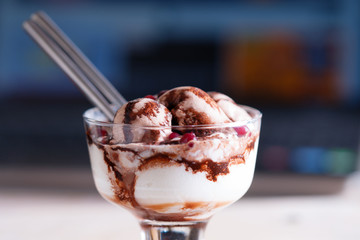 Ice cream sundae and spoons