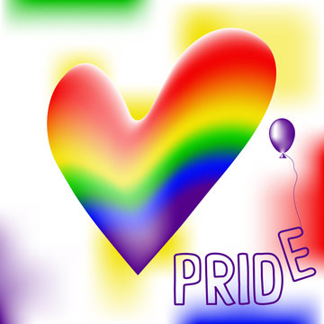 Colored rainbow heart and handwritten text Pride.  Rainbow background LGBT .  Original symbol for gay parade. Vector design