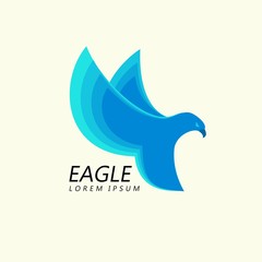 Blue Eagle attacking flight, trendy minimalistic template design for logos, emblems, symbols.