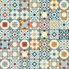 Deurstickers Portugese tegeltjes Prachtige naadloze patroon witte kleurrijke Marokkaanse, Portugese tegels, Azulejo, ornamenten. Kan worden gebruikt voor behang, opvulpatronen, webpagina-achtergrond, oppervlaktestructuren