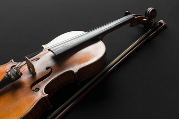 Fototapeta premium Old violin on a black background