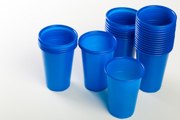 blue disposable plastic glasses
