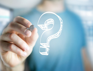 Luminous question mark displayed on a futuristic interface - Innovation and inspiration concept