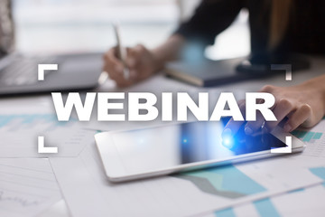 Naklejka premium Webinar. E-Learning, Online Education concept. Personal development.