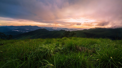 landscape of mountain valley during sunset