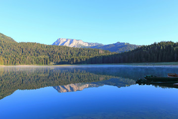 Naklejka premium Sunrise on the Black Lake in Durmitor National Park
