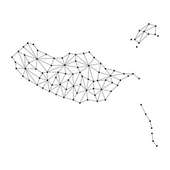 Madeira map of polygonal mosaic lines network, rays and dots vector illustration.