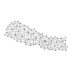 Map of Nepal from polygonal black lines and dots of vector illustration