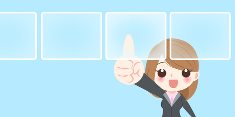 businesswoman touch virtual screen