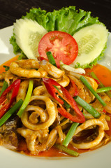 Thai food Stir Fried Squid with Salted Eggs