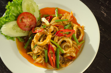 Thai food Stir Fried Squid with Salted Eggs