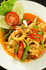 Thai food Stir Fried Squid with Salted Eggs