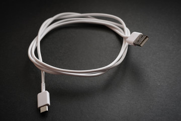 USB Type-C cable. Selective focus with shallow depth of field.