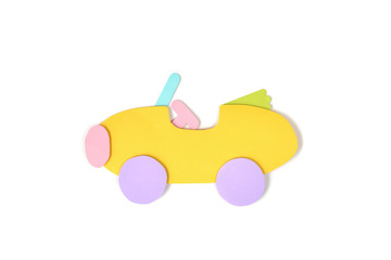 Convertible car paper cut on white background - isolated (handmade paper cut, not illustration)