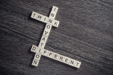 Conceptual business keywords on table with elements of game maki