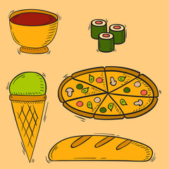 Vector icons sweet fast food hand drawn restaurant breakfast ice cream design kitchen unhealthy meal