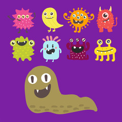 Funny cartoon monster cute alien character creature happy illustration devil colorful animal vector.