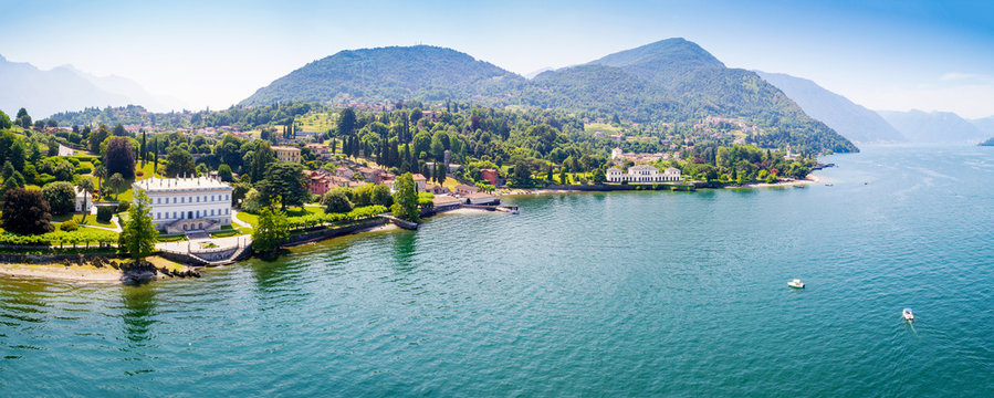 Bellagio - Loppia - Lago di Como (IT) - Villa Melzi e Villa Trivulzio con parco - Vista aerea
