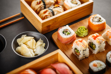 Sushi plate served with ginger