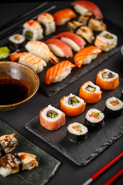 Sushi maki, nigiri and sashimi