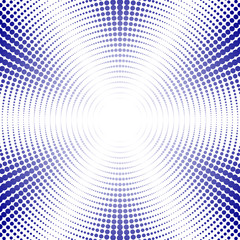 Blue retro pop art background. Circles with different dots. Visual effect explosion with rays. Easy to recolor. Vector illustration. 