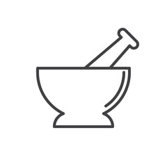 Mortar and pestle line icon, outline vector sign, linear style pictogram isolated on white. Pounder symbol, logo illustration. Editable stroke. Pixel perfect graphics