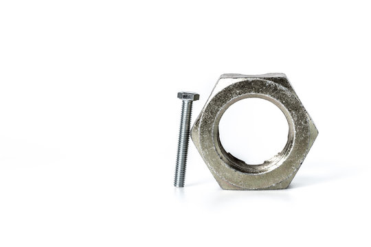 Old big nut and new bolt on white background, One size does Not fit all concept, put the right man to the right job concept