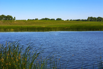 A beautiful lake for breeding fish. Magnificent view of the lake.