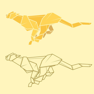 Set illustration paper origami of cheetah.