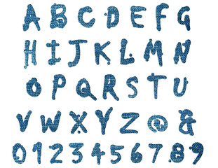 jeans alphabet A-Z and number isolated