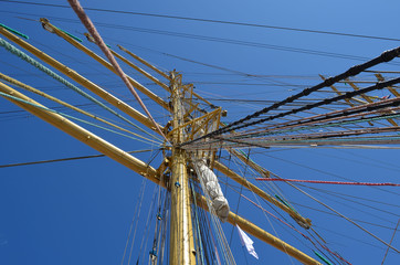 Mast and ropes of sailing boat
