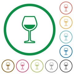 Glass of wine flat icons with outlines