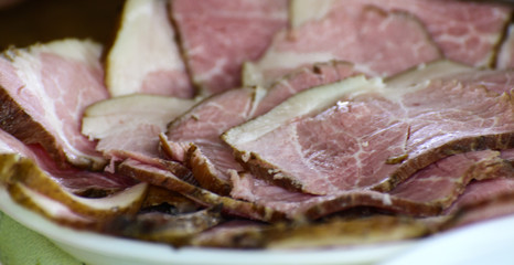 Ham chopped thin slices for a light snack