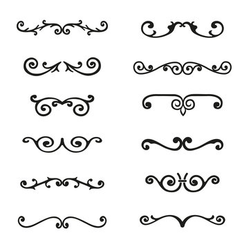 Set of flourishes calligraphic elegant ornament dividers vector illustration
