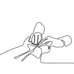 People, age, family, care and support concept - women holding hands. Continuous line drawing. Vector illustration on white background