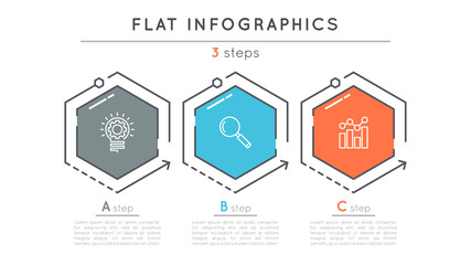 Flat style 3 steps timeline infographic template.