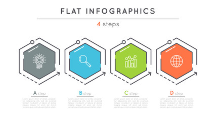 Flat style 4 steps timeline infographic template.