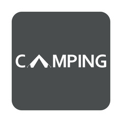 Icono plano texto CAMPING en cuadrado gris