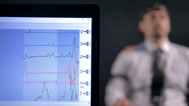 Young man connected to the lie detector circuit.
